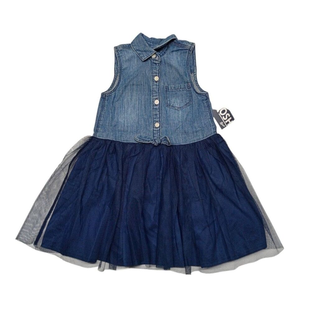 Oshkosh Navy Blue Dress Toddler SZ 2T Fit n Flare Denim & Layered Tulle NWT